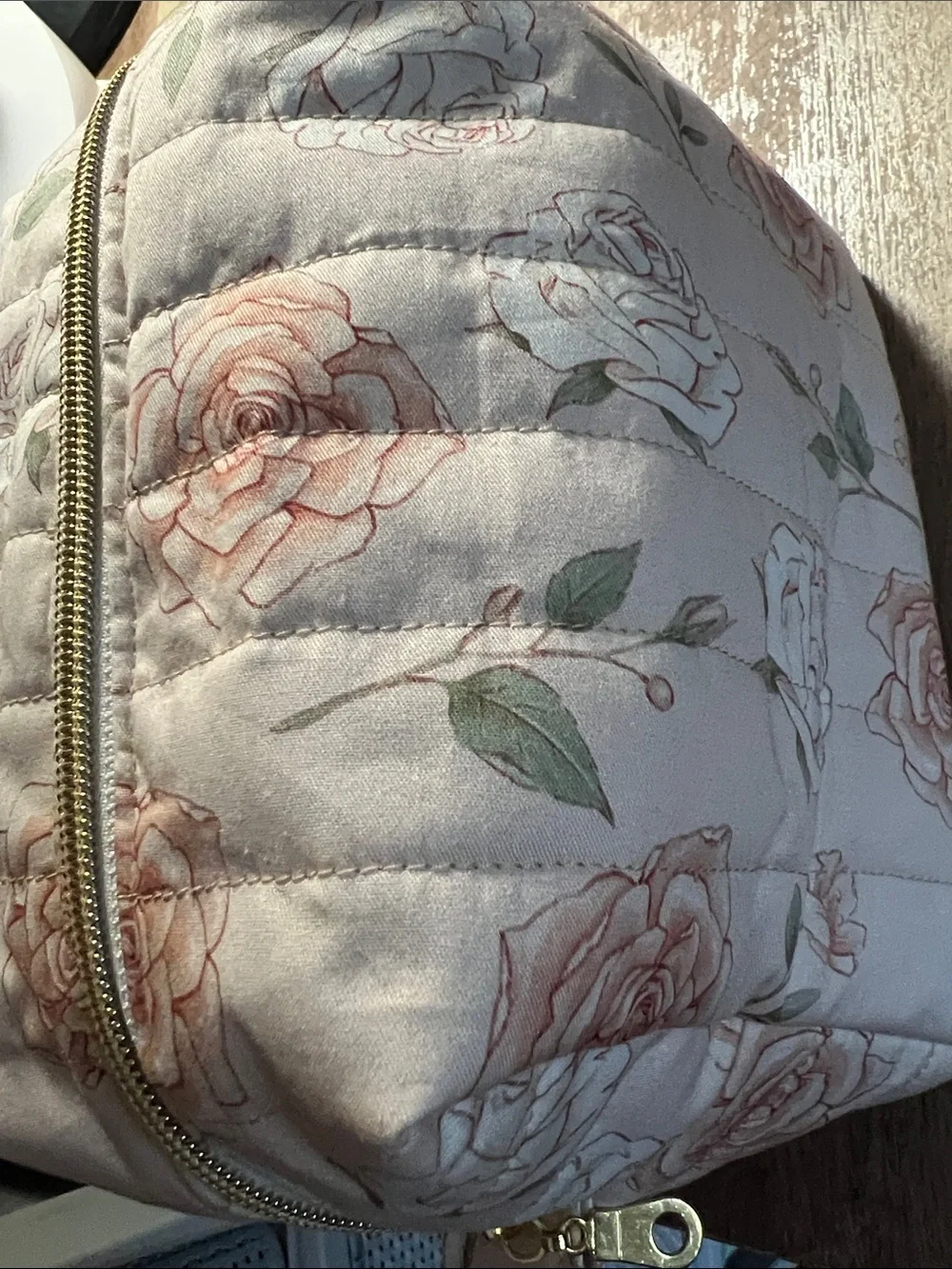 Floral Quilted Cosmetic Pouch in Blush Rose